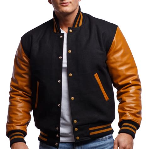 varsity jacket leather sleeves|wool leather varsity jacket men's.